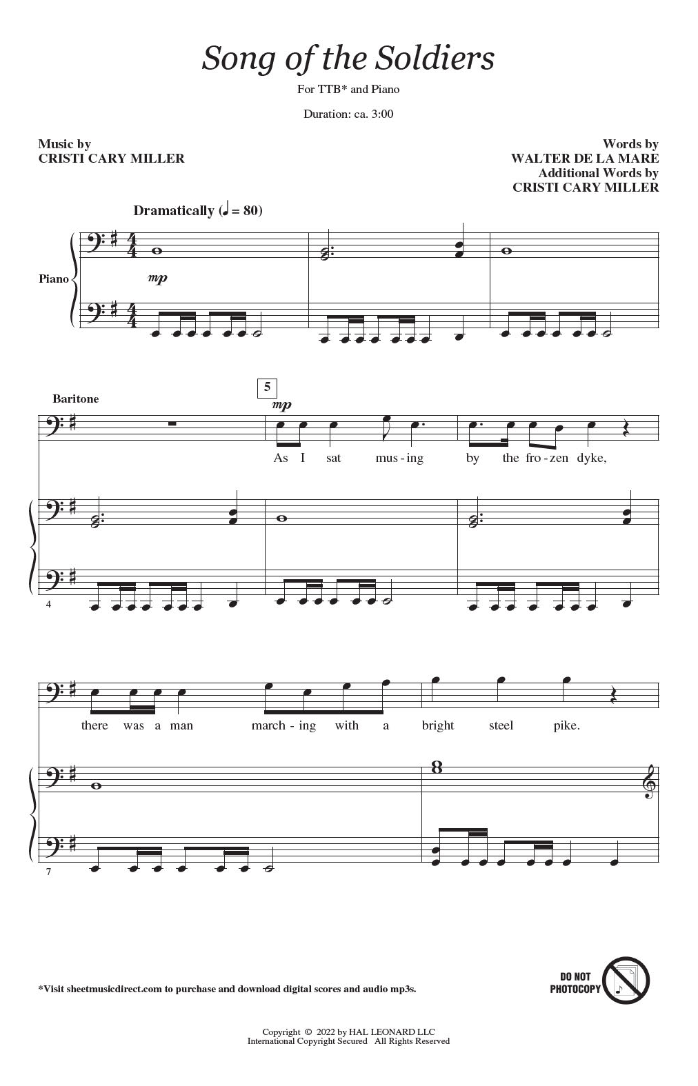 Cristi Cary Miller Song Of The Soldiers sheet music notes and chords arranged for TTBB Choir