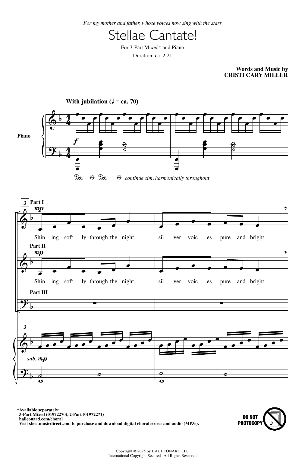 Cristi Cary Miller Stellae Cantate! sheet music notes and chords arranged for 3-Part Mixed Choir