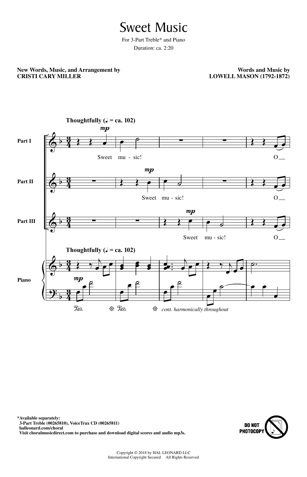 Cristi Cary Miller Sweet Music sheet music notes and chords arranged for 3-Part Treble Choir