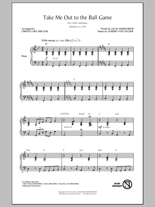 Cristi Cary Miller Take Me Out To The Ball Game sheet music notes and chords arranged for 3-Part Mixed Choir