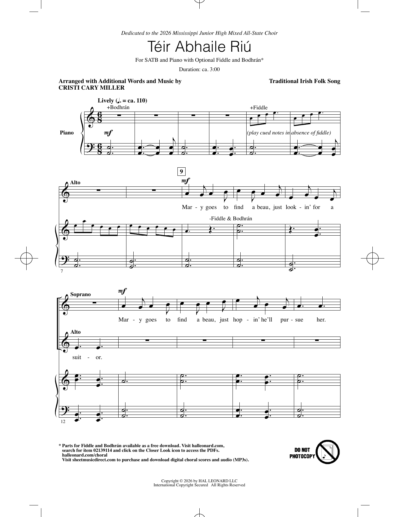Cristi Cary Miller Téir Abhaile Riú sheet music notes and chords arranged for SATB Choir