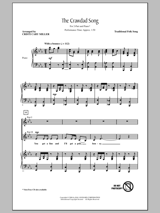 Cristi Cary Miller The Crawdad Song sheet music notes and chords arranged for 2-Part Choir