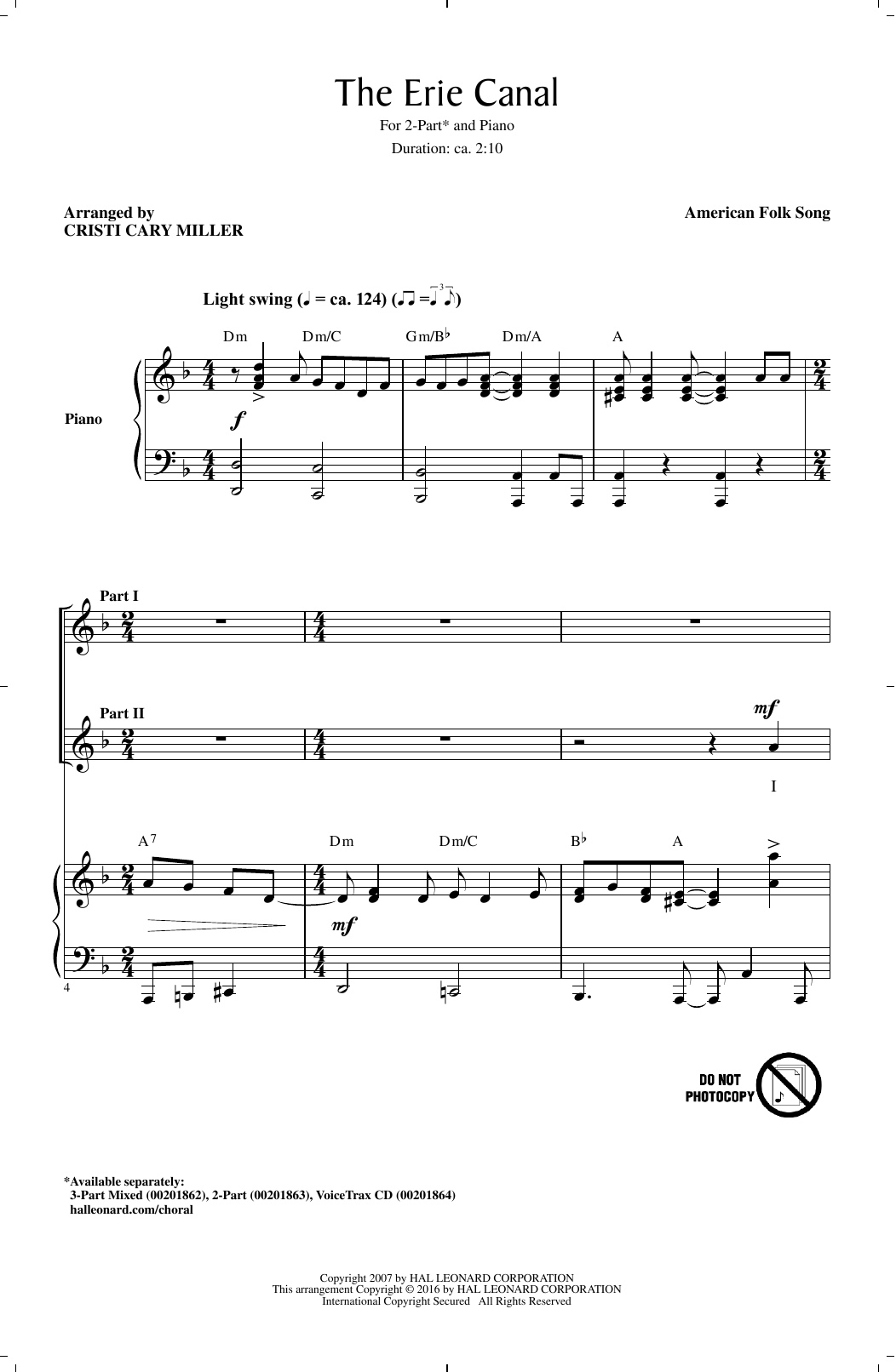Cristi Cary Miller The Erie Canal sheet music notes and chords arranged for 3-Part Mixed Choir