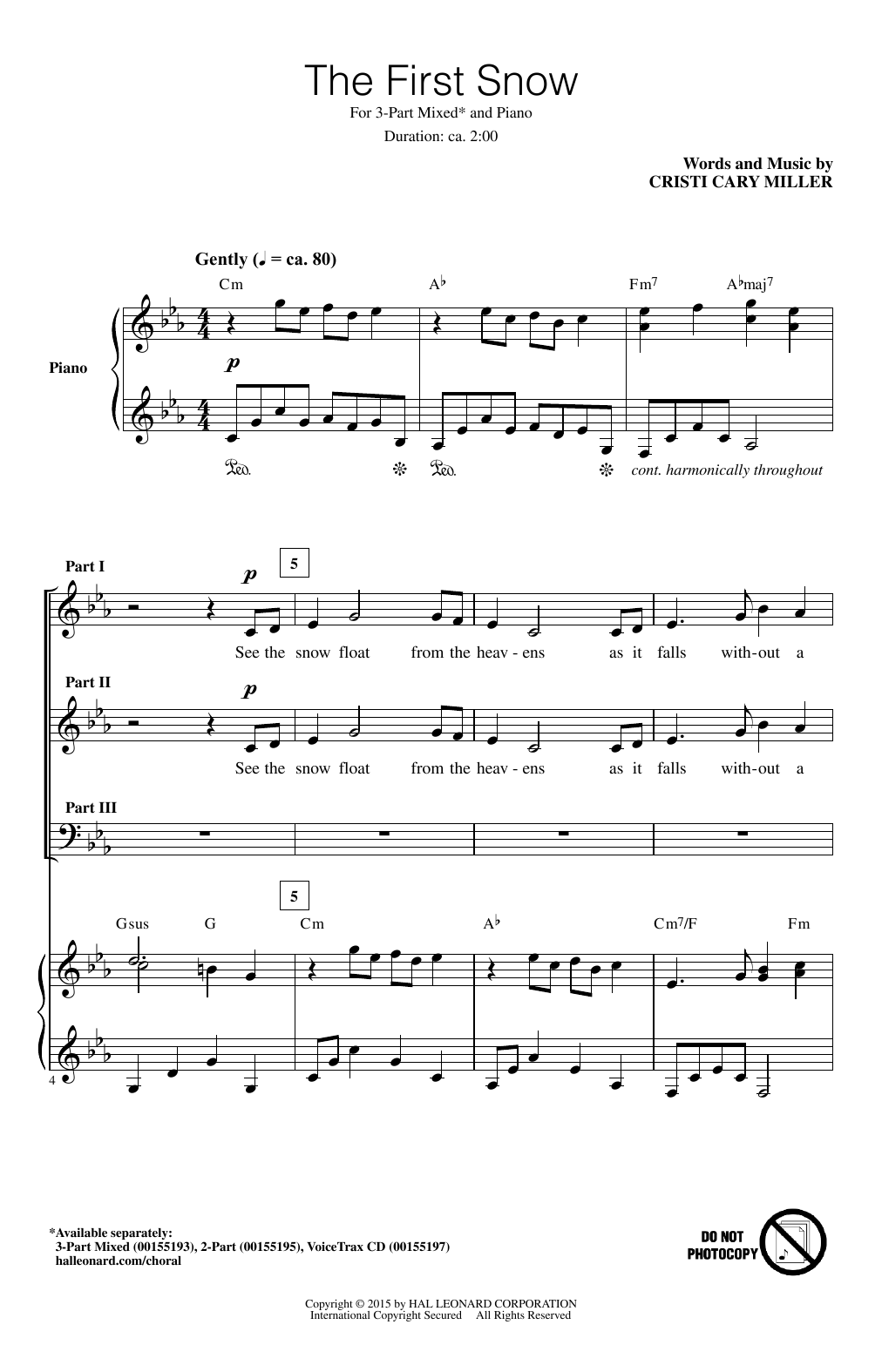 Cristi Cary Miller The First Snow sheet music notes and chords arranged for 3-Part Mixed Choir