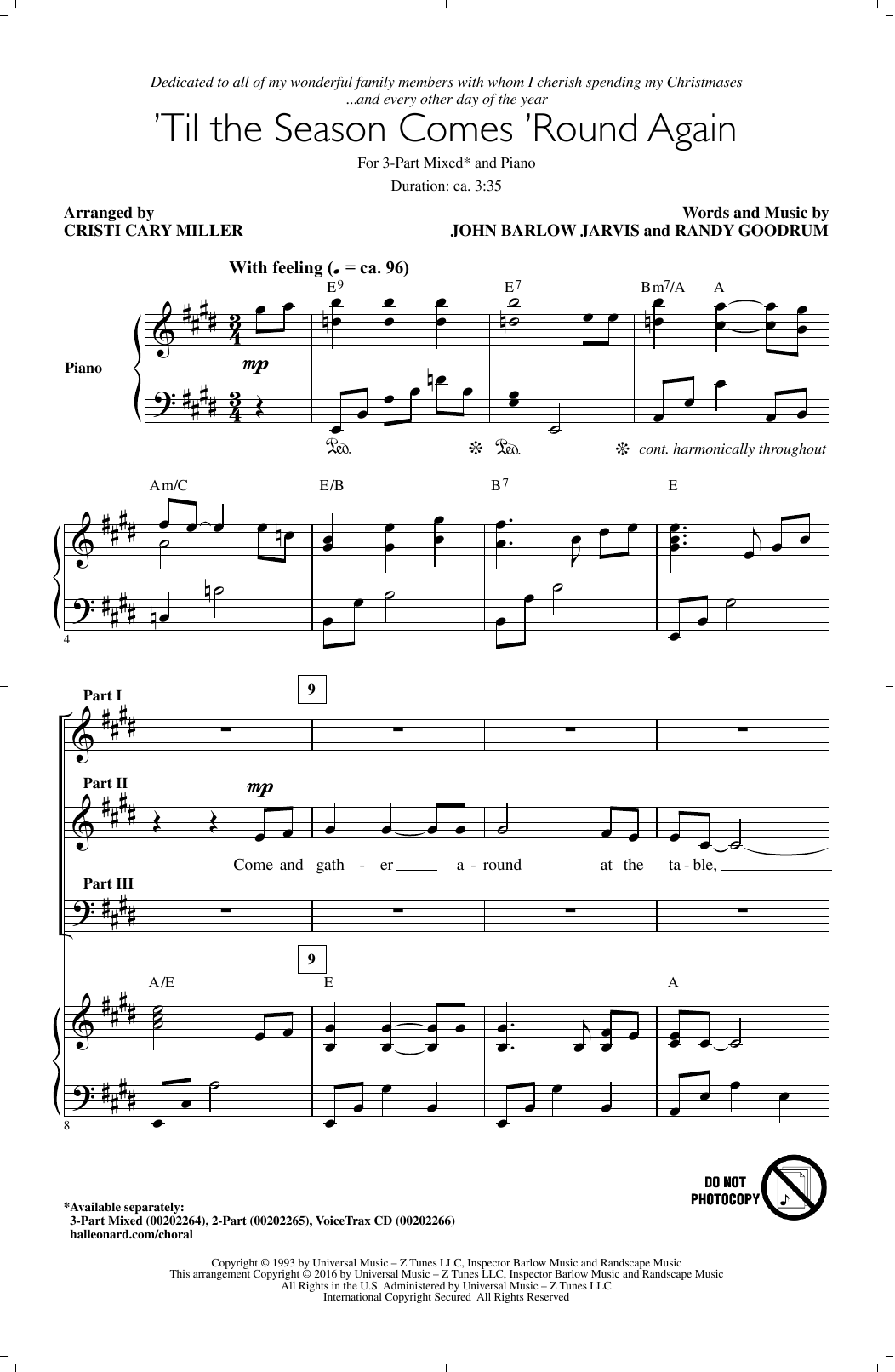 Cristi Cary Miller 'Til The Season Comes 'Round Again sheet music notes and chords arranged for 3-Part Mixed Choir