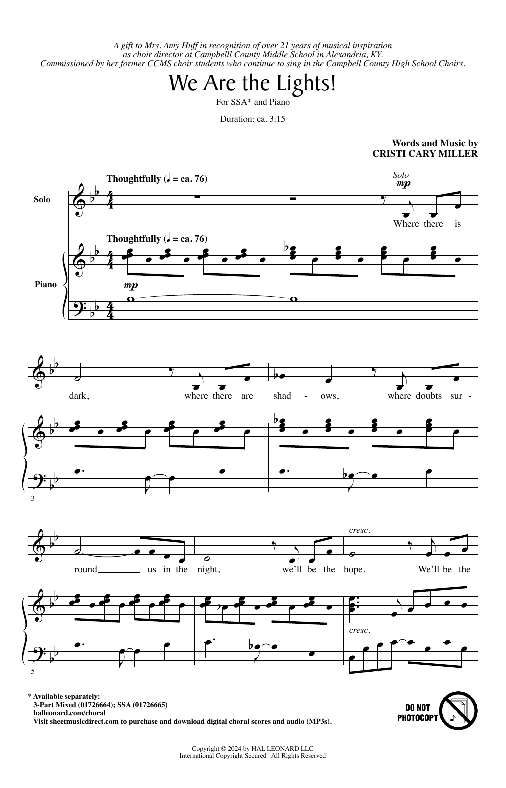 Cristi Cary Miller We Are The Lights! sheet music notes and chords arranged for 3-Part Mixed Choir