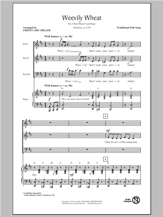 Cristi Cary Miller Weevily Wheat sheet music notes and chords arranged for 2-Part Choir