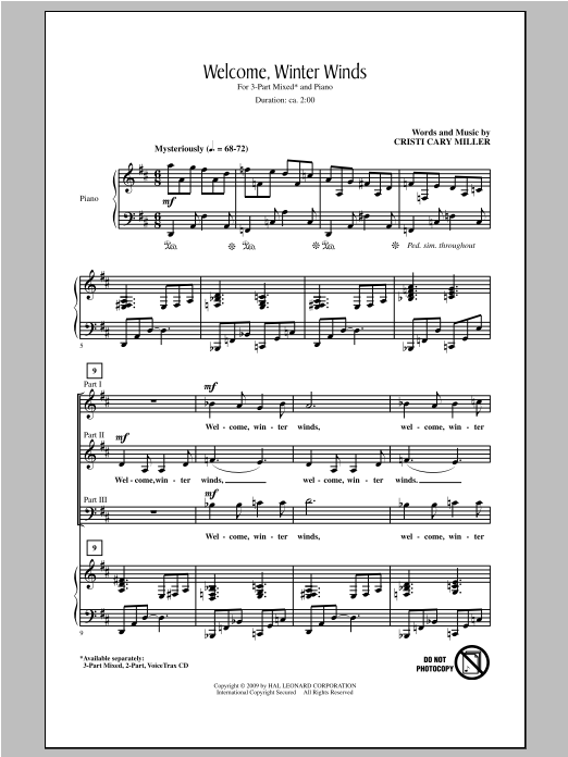 Cristi Cary Miller Welcome Winter Winds sheet music notes and chords arranged for 3-Part Mixed Choir