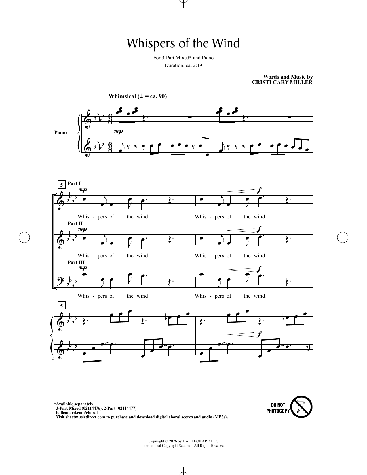 Cristi Cary Miller Whispers Of The Wind sheet music notes and chords arranged for 3-Part Mixed Choir