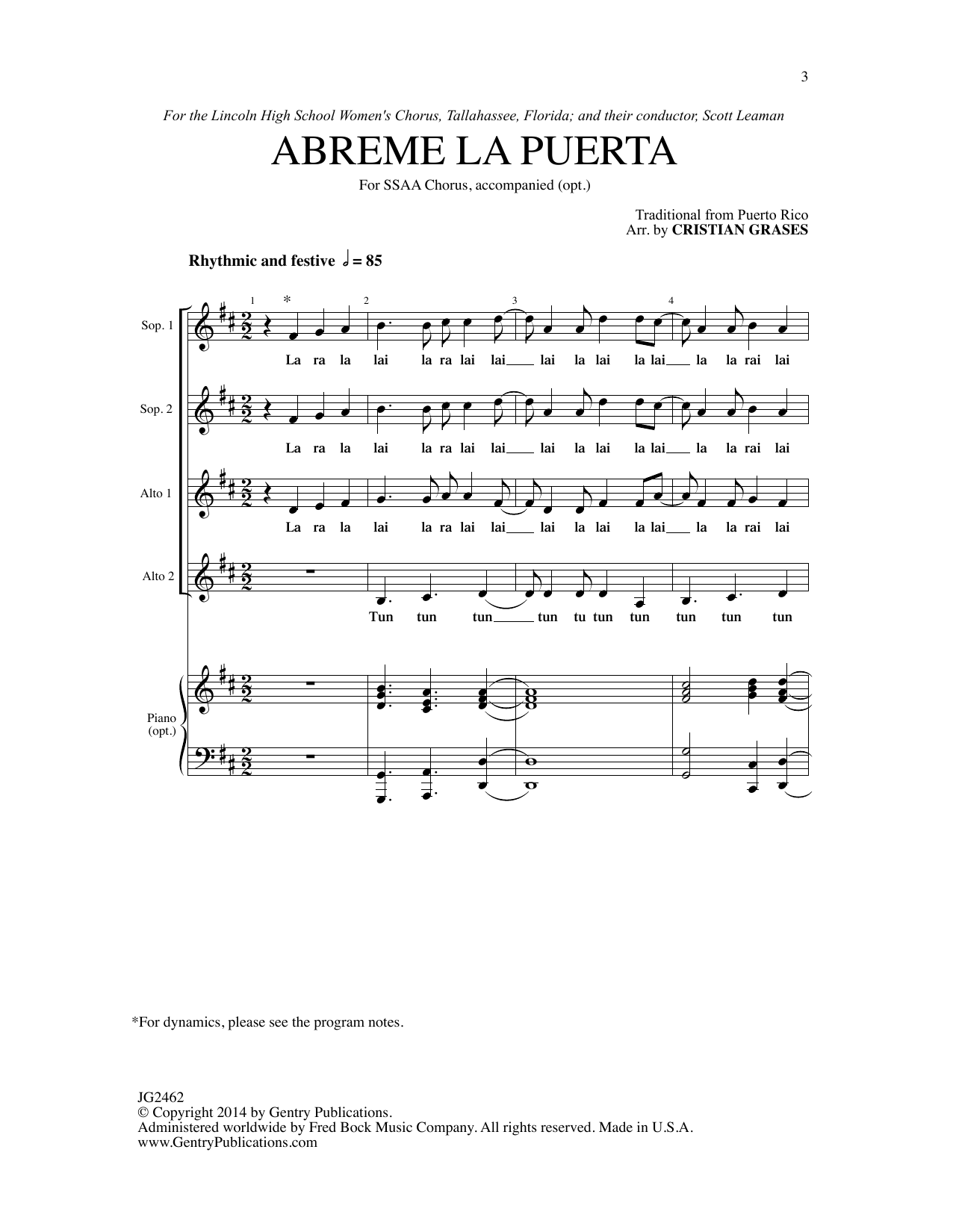 Cristian Grases Abreme La Puerta sheet music notes and chords arranged for SATB Choir