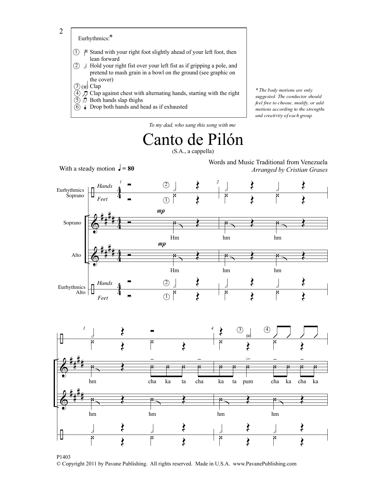 Cristian Grases Canto de Pilon sheet music notes and chords arranged for Choir