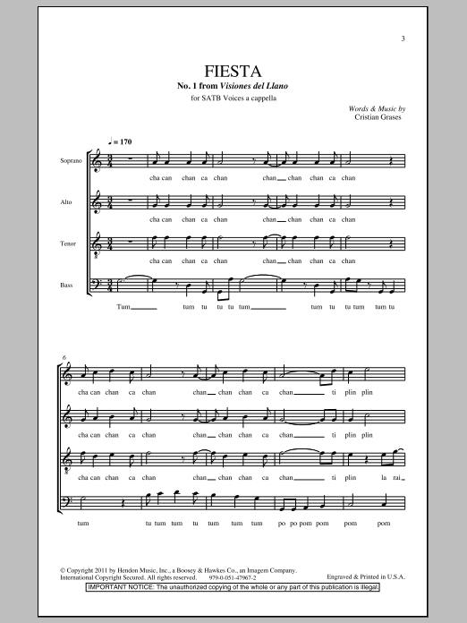 Cristian Grases Fiesta (No. 1 From Visiones Dellano) sheet music notes and chords arranged for SATB Choir