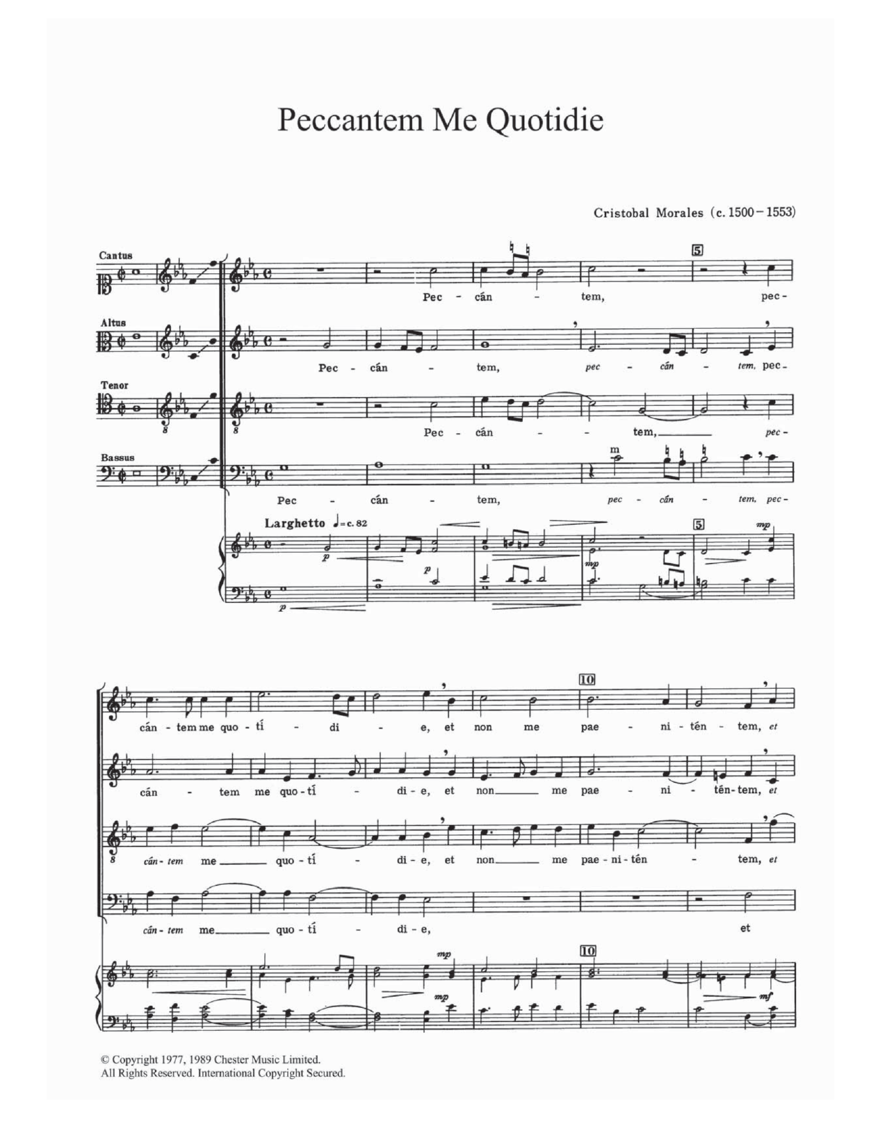 Cristobal de Morales Peccantem Me Quotidie sheet music notes and chords arranged for Choir