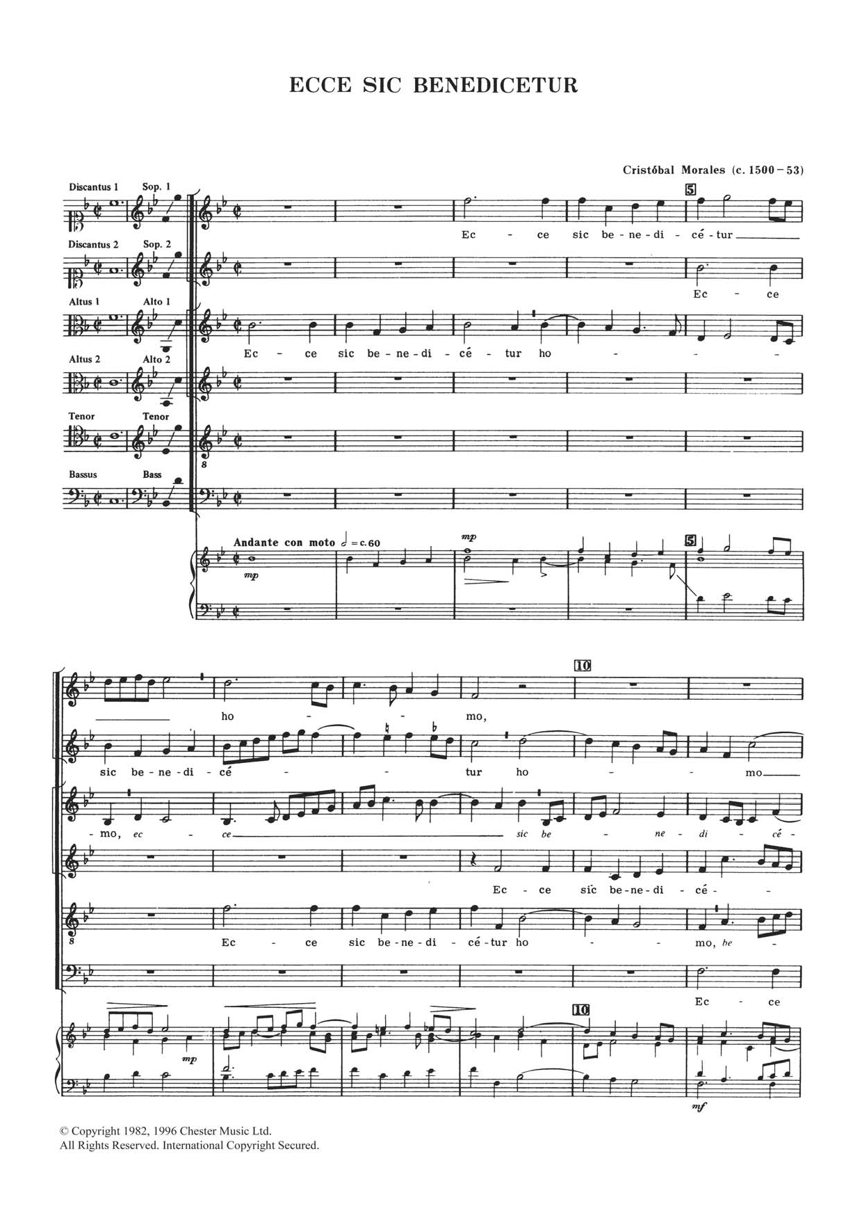 Cristobal Morales Ecce Sic Benedicetur sheet music notes and chords arranged for SATB Choir