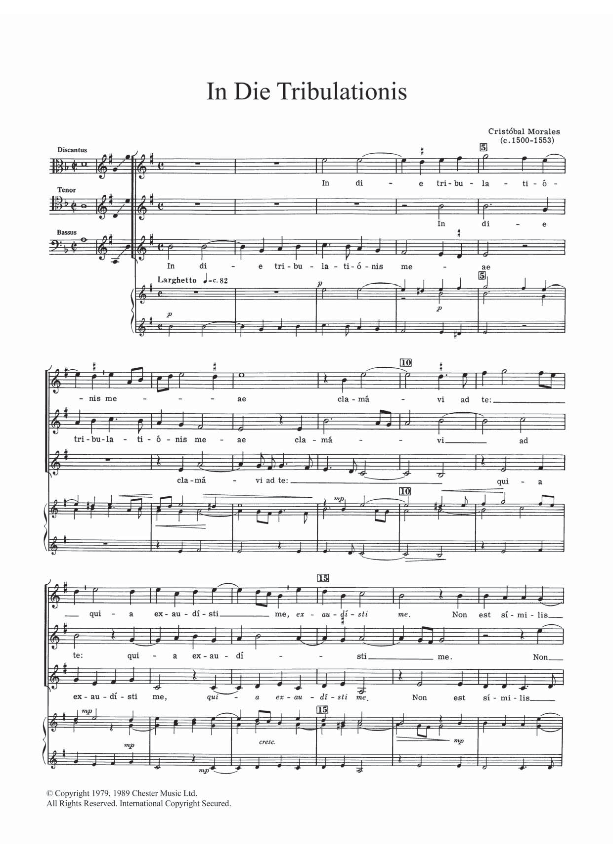 Cristobal Morales In Die Tribulationis sheet music notes and chords arranged for SATB Choir