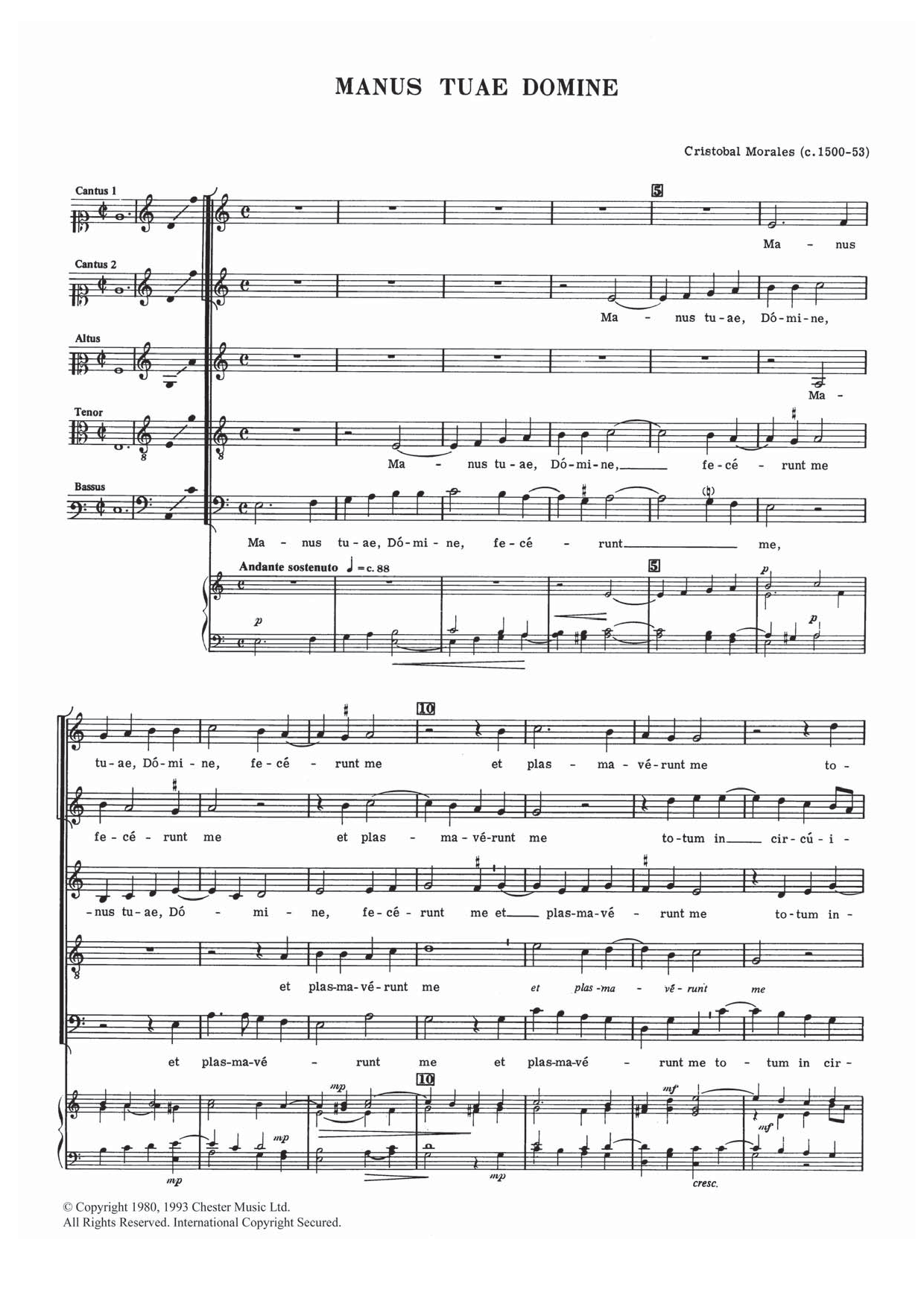 Cristobal Morales Manus Tuae Domine sheet music notes and chords arranged for Piano, Vocal & Guitar Chords