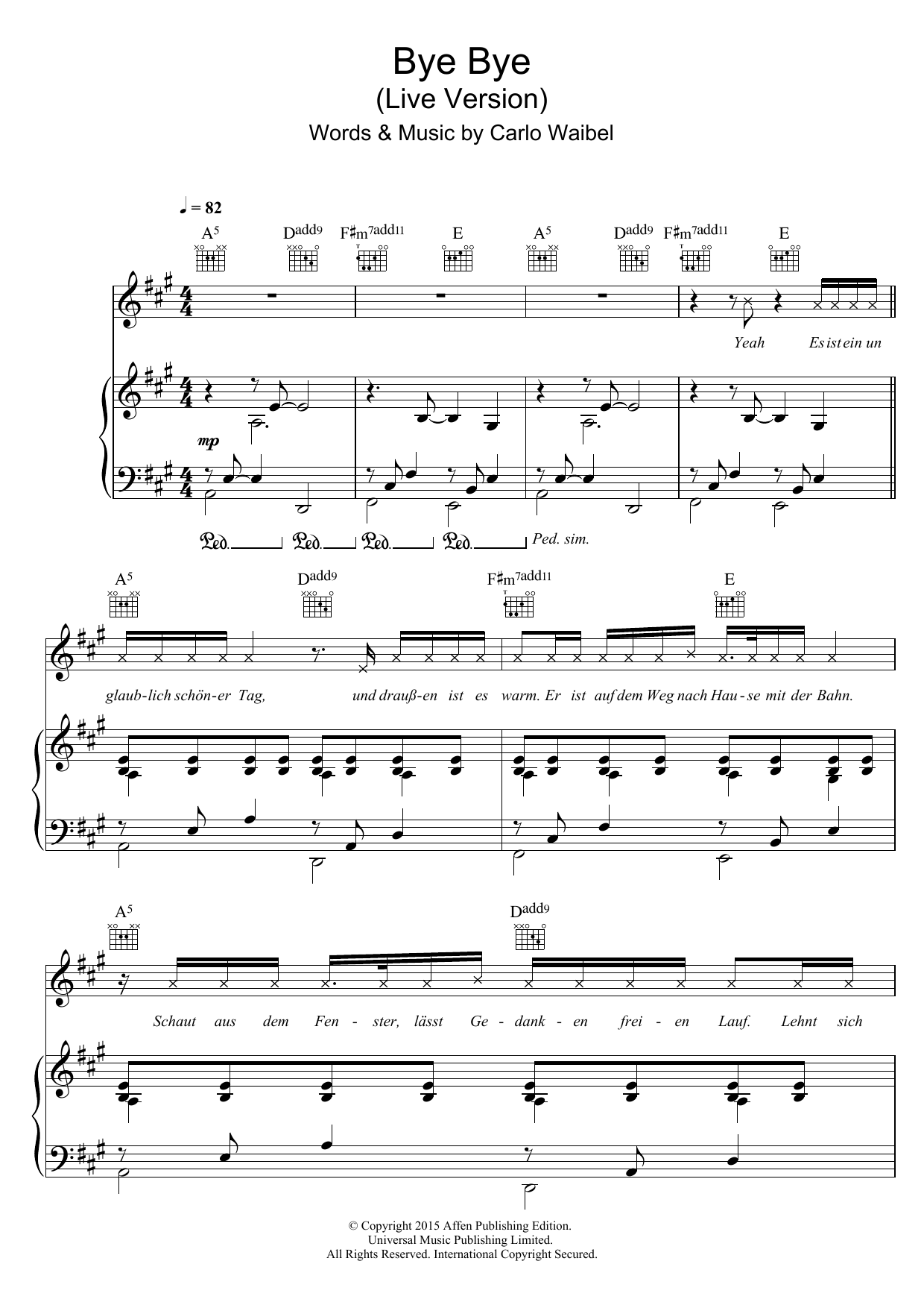 Cro Bye Bye sheet music notes and chords arranged for Piano, Vocal & Guitar Chords