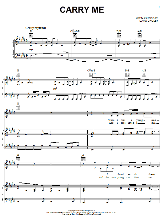 Crosby, Stills & Nash Carry Me sheet music notes and chords arranged for Piano, Vocal & Guitar Chords (Right-Hand Melody)