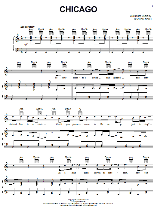 Crosby, Stills & Nash Chicago sheet music notes and chords arranged for Piano, Vocal & Guitar Chords (Right-Hand Melody)