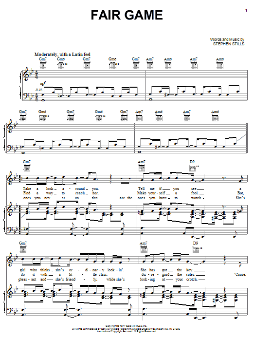 Crosby, Stills & Nash Fair Game sheet music notes and chords arranged for Piano, Vocal & Guitar Chords (Right-Hand Melody)