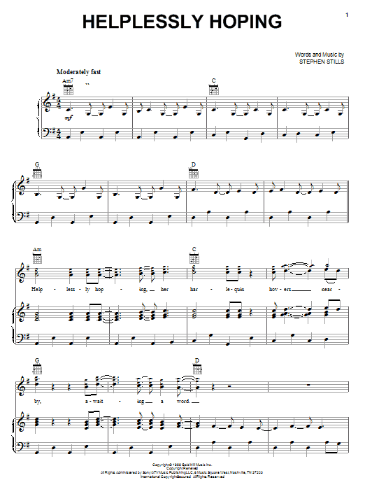 Crosby, Stills & Nash Helplessly Hoping sheet music notes and chords arranged for Solo Guitar