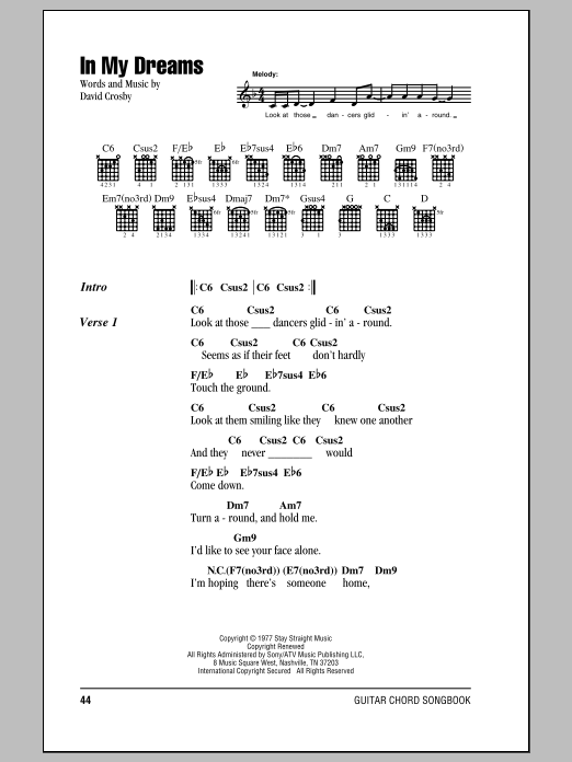 Crosby, Stills & Nash In My Dreams sheet music notes and chords arranged for Guitar Chords/Lyrics