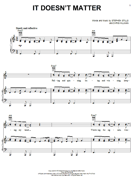Crosby, Stills & Nash It Doesn't Matter sheet music notes and chords arranged for Piano, Vocal & Guitar Chords (Right-Hand Melody)