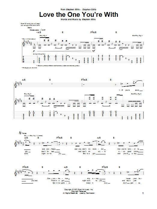 Crosby, Stills & Nash Love The One You're With sheet music notes and chords arranged for Guitar Chords/Lyrics