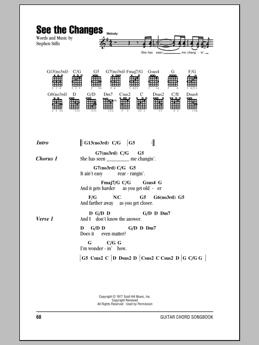 Crosby, Stills & Nash See The Changes sheet music notes and chords arranged for Guitar Chords/Lyrics
