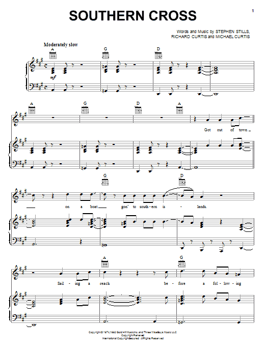 Crosby, Stills & Nash Southern Cross sheet music notes and chords arranged for Guitar Lead Sheet