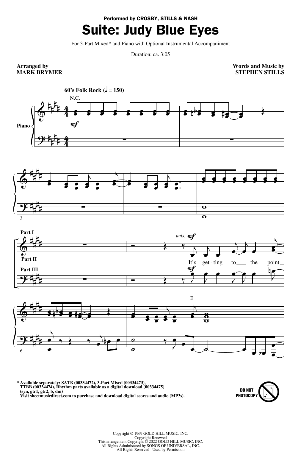 Crosby, Stills & Nash Suite: Judy Blue Eyes (arr. Mark Brymer) sheet music notes and chords arranged for 3-Part Mixed Choir