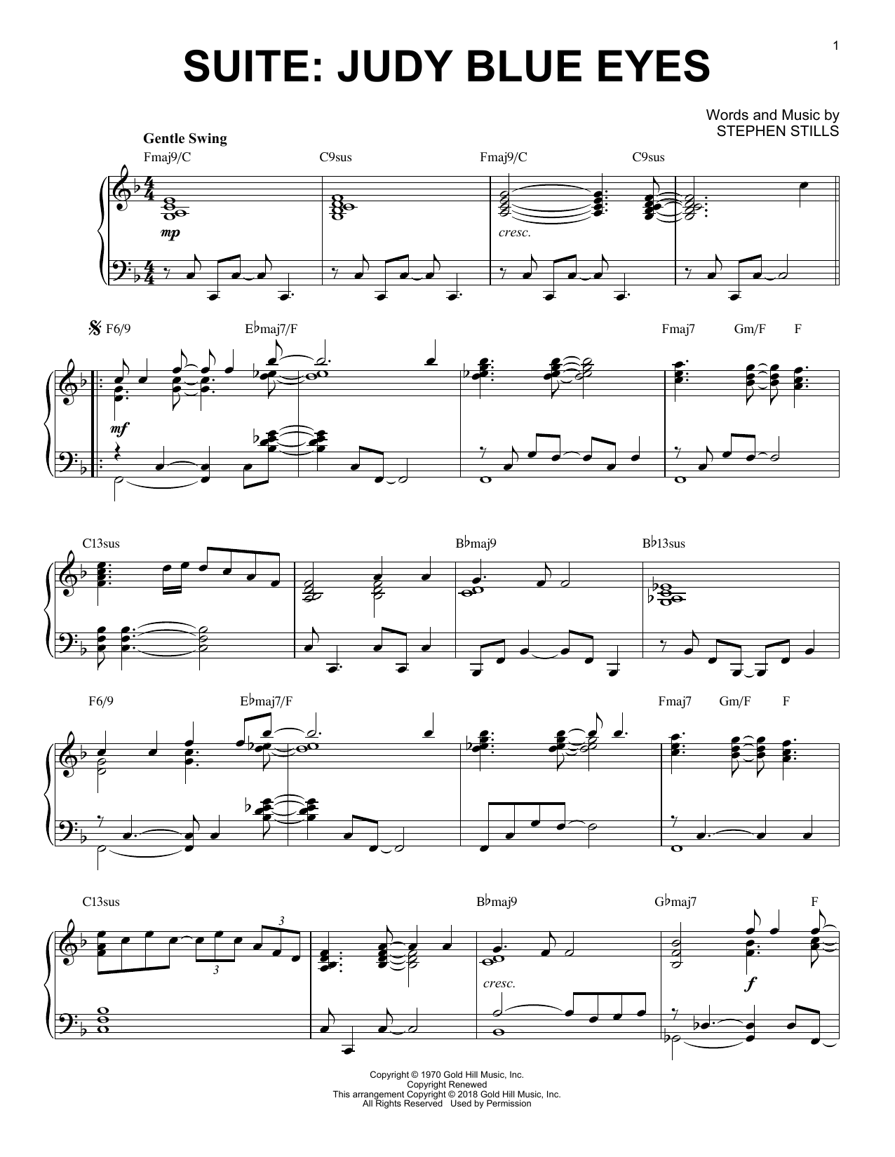 Crosby, Stills & Nash Suite: Judy Blue Eyes [Jazz version] sheet music notes and chords arranged for Piano Solo