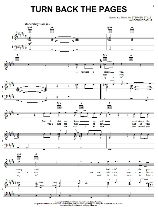 Crosby, Stills & Nash Turn Back The Pages sheet music notes and chords arranged for Guitar Chords/Lyrics