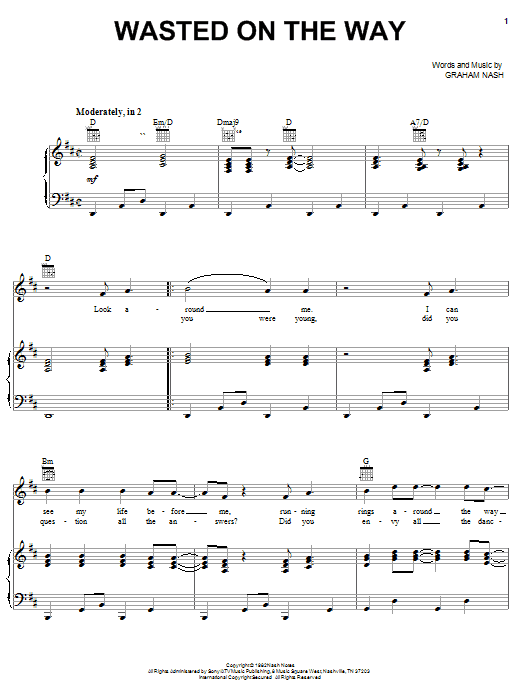 Crosby, Stills & Nash Wasted On The Way sheet music notes and chords arranged for Guitar Tab (Single Guitar)