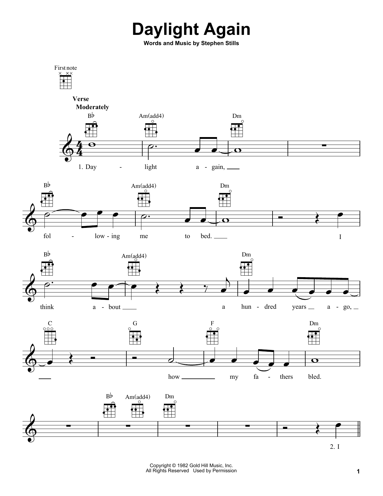 Crosby, Stills, Nash & Young Daylight Again sheet music notes and chords arranged for Ukulele