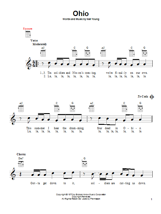 Crosby, Stills, Nash & Young Ohio sheet music notes and chords arranged for Ukulele