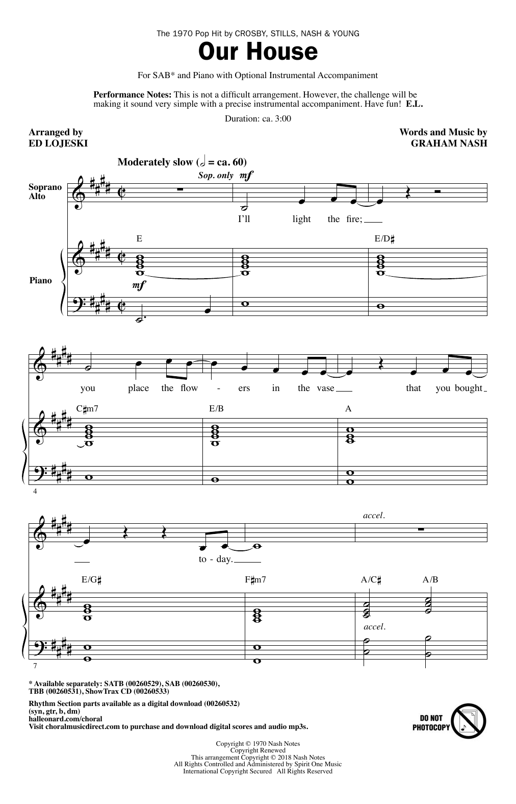 Crosby, Stills, Nash & Young Our House (arr. Ed Lojeski) sheet music notes and chords arranged for TBB Choir