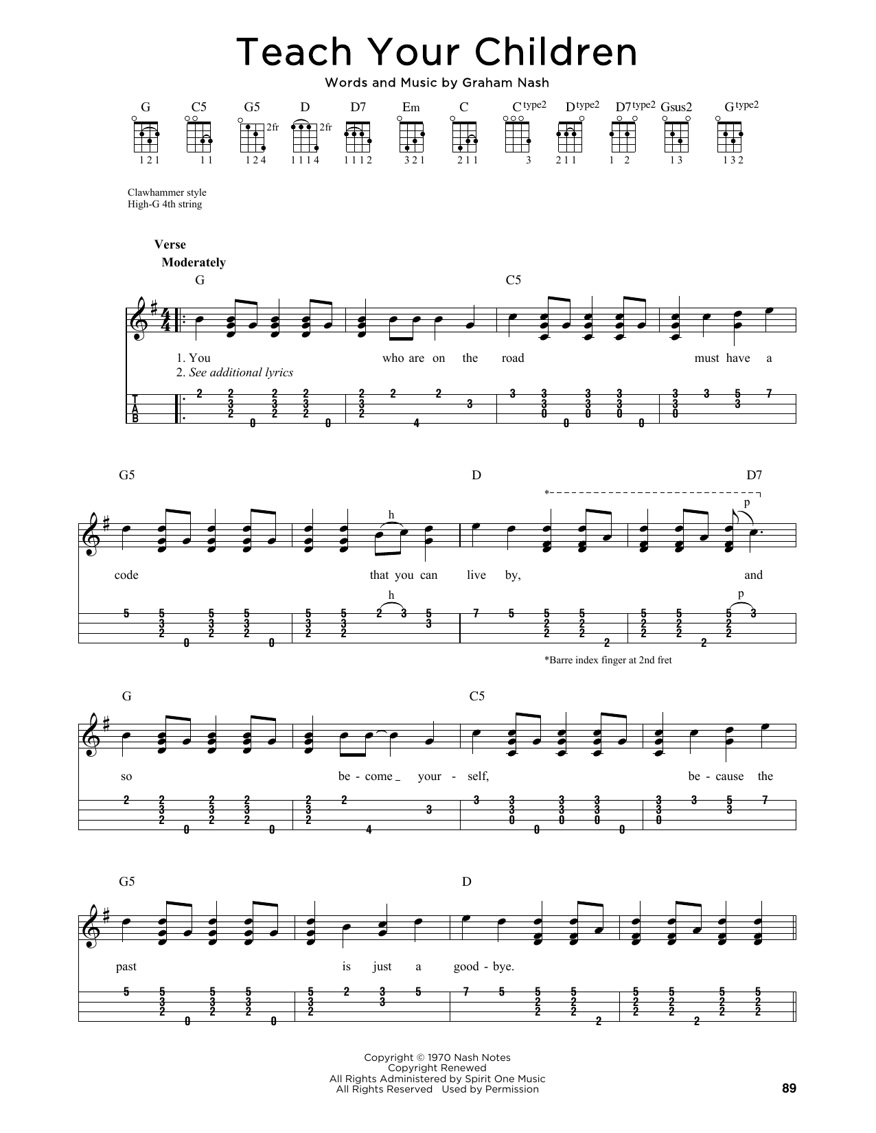 Crosby, Stills, Nash & Young Teach Your Children (arr. Jim Schustedt) sheet music notes and chords arranged for Ukulele