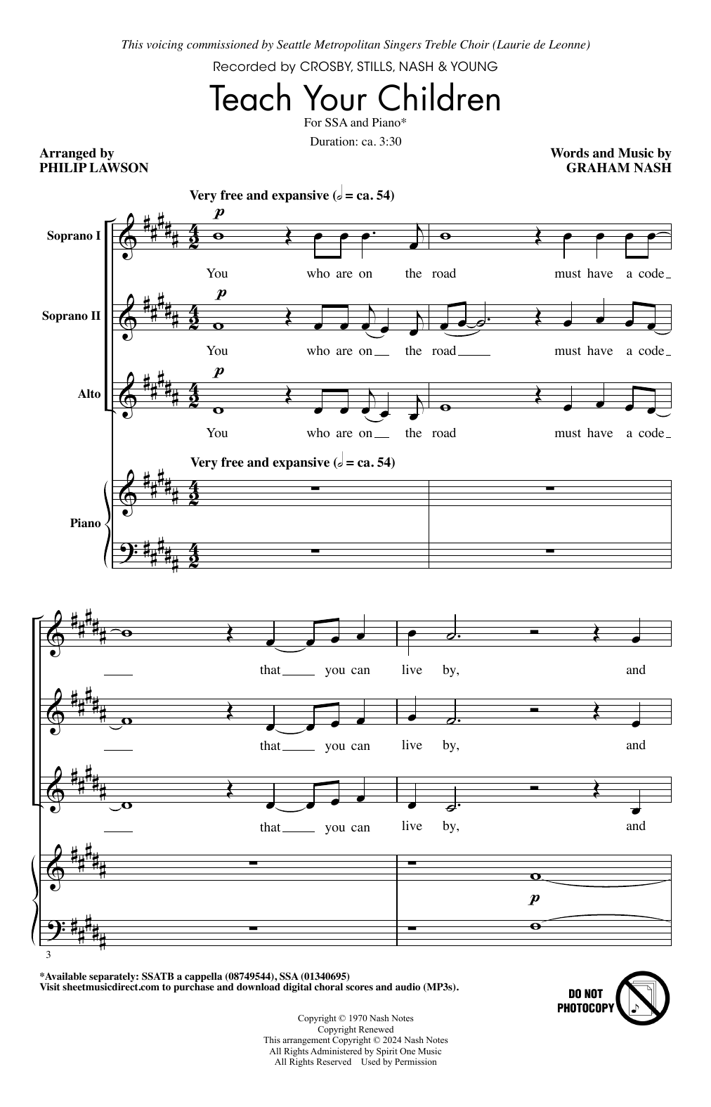 Crosby, Stills, Nash & Young Teach Your Children (arr. Philip Lawson) sheet music notes and chords arranged for SSA Choir