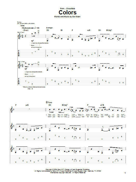 Crossfade Colors sheet music notes and chords arranged for Guitar Tab