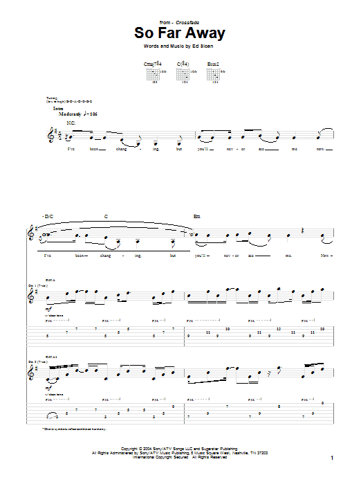 Crossfade So Far Away sheet music notes and chords arranged for Guitar Tab