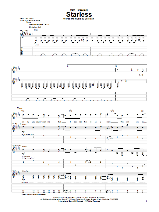 Crossfade Starless sheet music notes and chords arranged for Guitar Tab