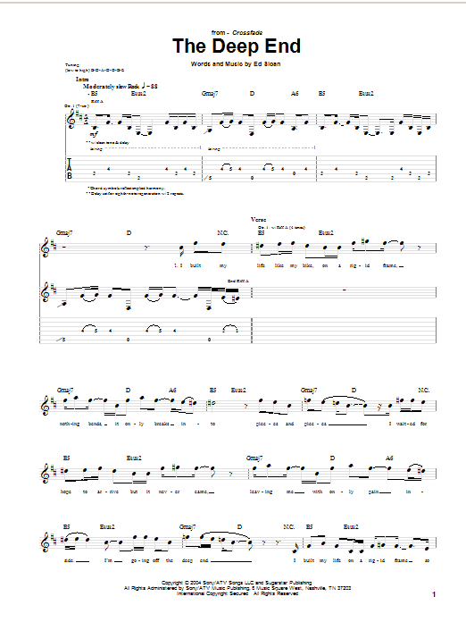 Crossfade The Deep End sheet music notes and chords arranged for Guitar Tab