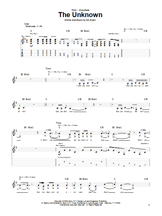 Crossfade The Unknown sheet music notes and chords arranged for Guitar Tab