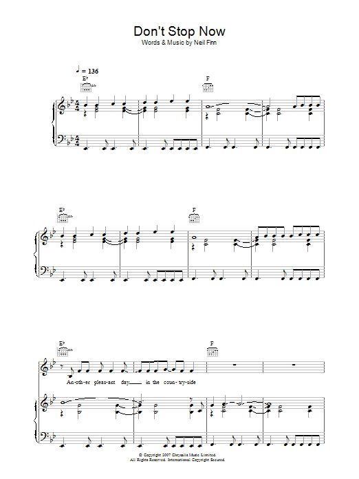 Crowded House Don't Stop Now sheet music notes and chords arranged for Guitar Chords/Lyrics