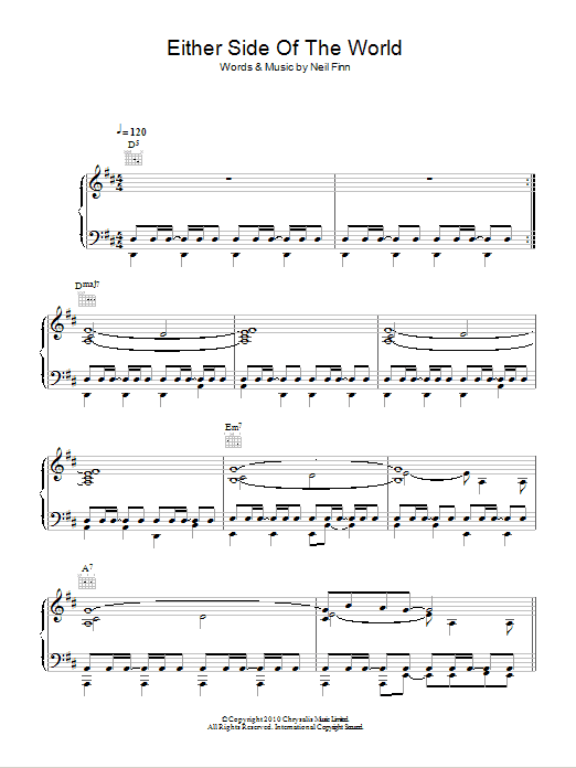 Crowded House Either Side Of The World sheet music notes and chords arranged for Piano, Vocal & Guitar Chords