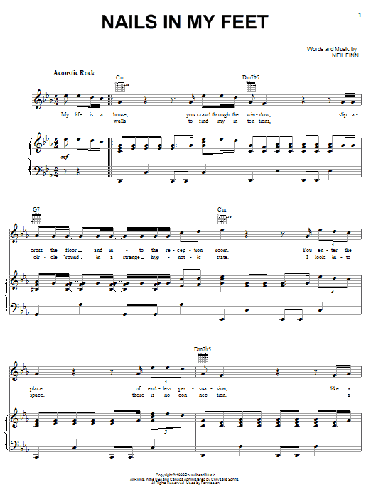 Crowded House Nails In My Feet sheet music notes and chords arranged for Piano, Vocal & Guitar Chords (Right-Hand Melody)