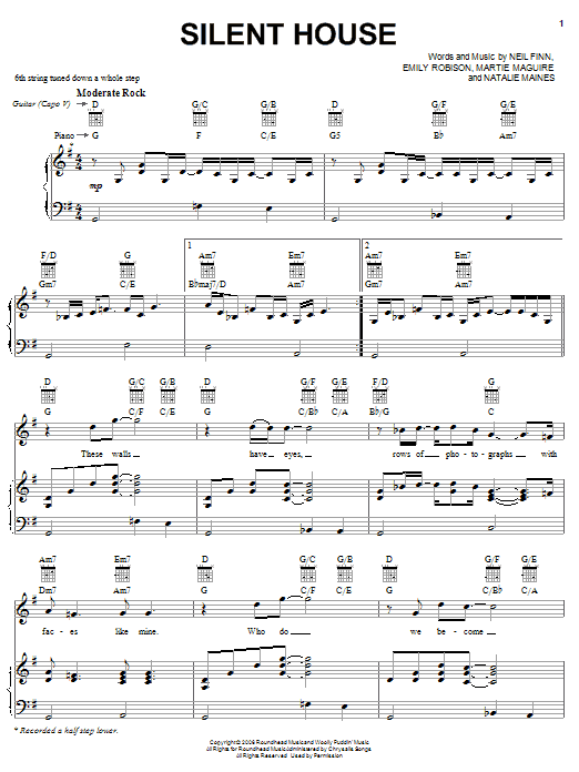 Crowded House Silent House sheet music notes and chords arranged for Piano, Vocal & Guitar Chords (Right-Hand Melody)