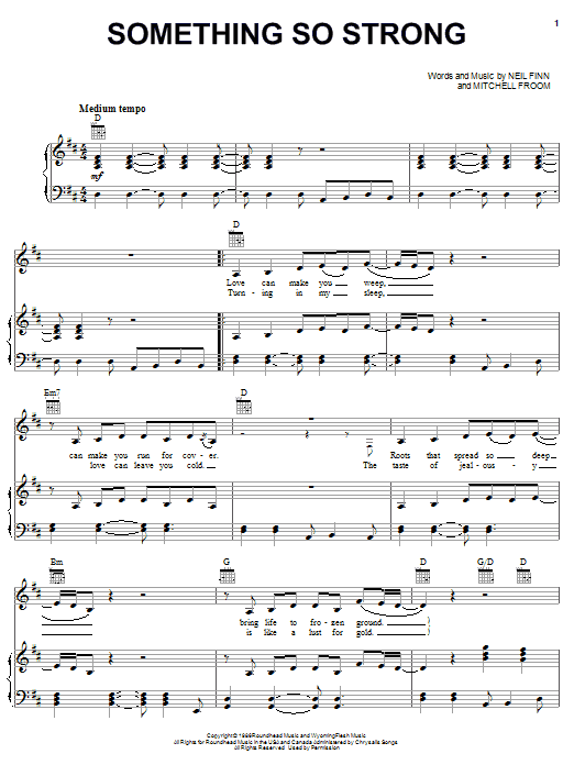 Crowded House Something So Strong sheet music notes and chords arranged for Piano, Vocal & Guitar Chords (Right-Hand Melody)