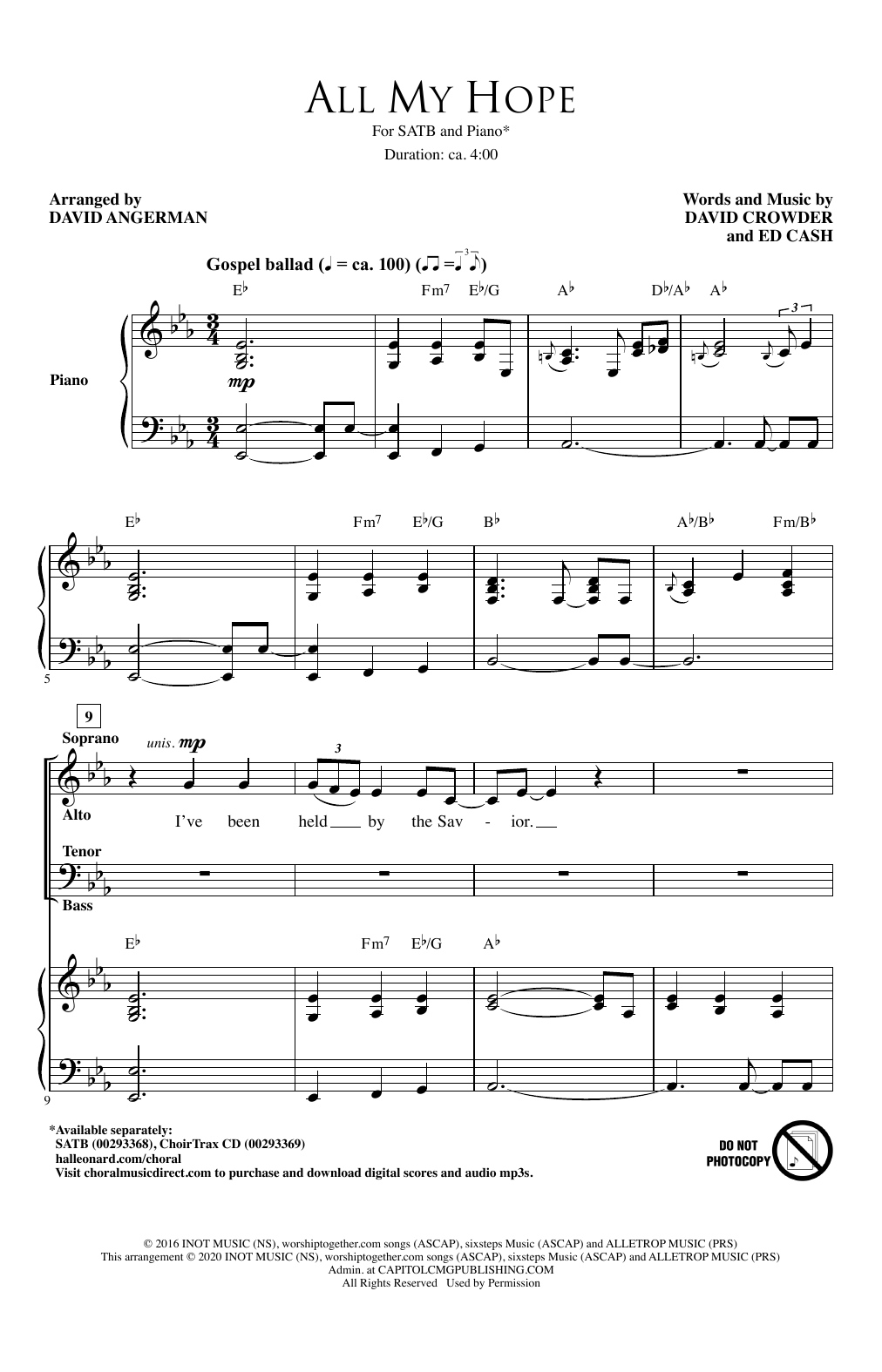 Crowder feat. Tauren Wells All My Hope (arr. David Angerman) sheet music notes and chords arranged for SATB Choir